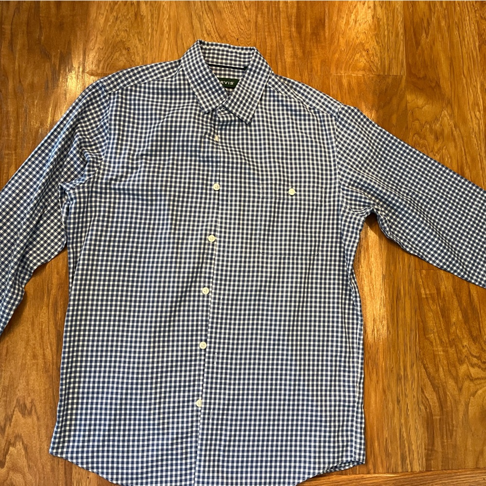 Orvis Blue and White Gingham Button Down Shirt